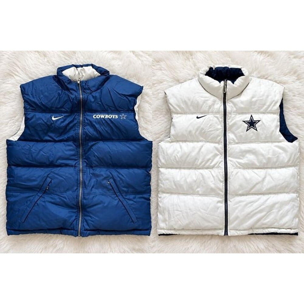 Vintage Reversible Nike Dallas Cowboys NFL Pro Line Down Puffer Vest Blue White